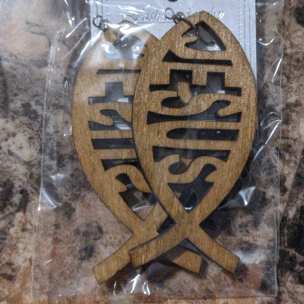 3" Jesus Fish Wood Earrings